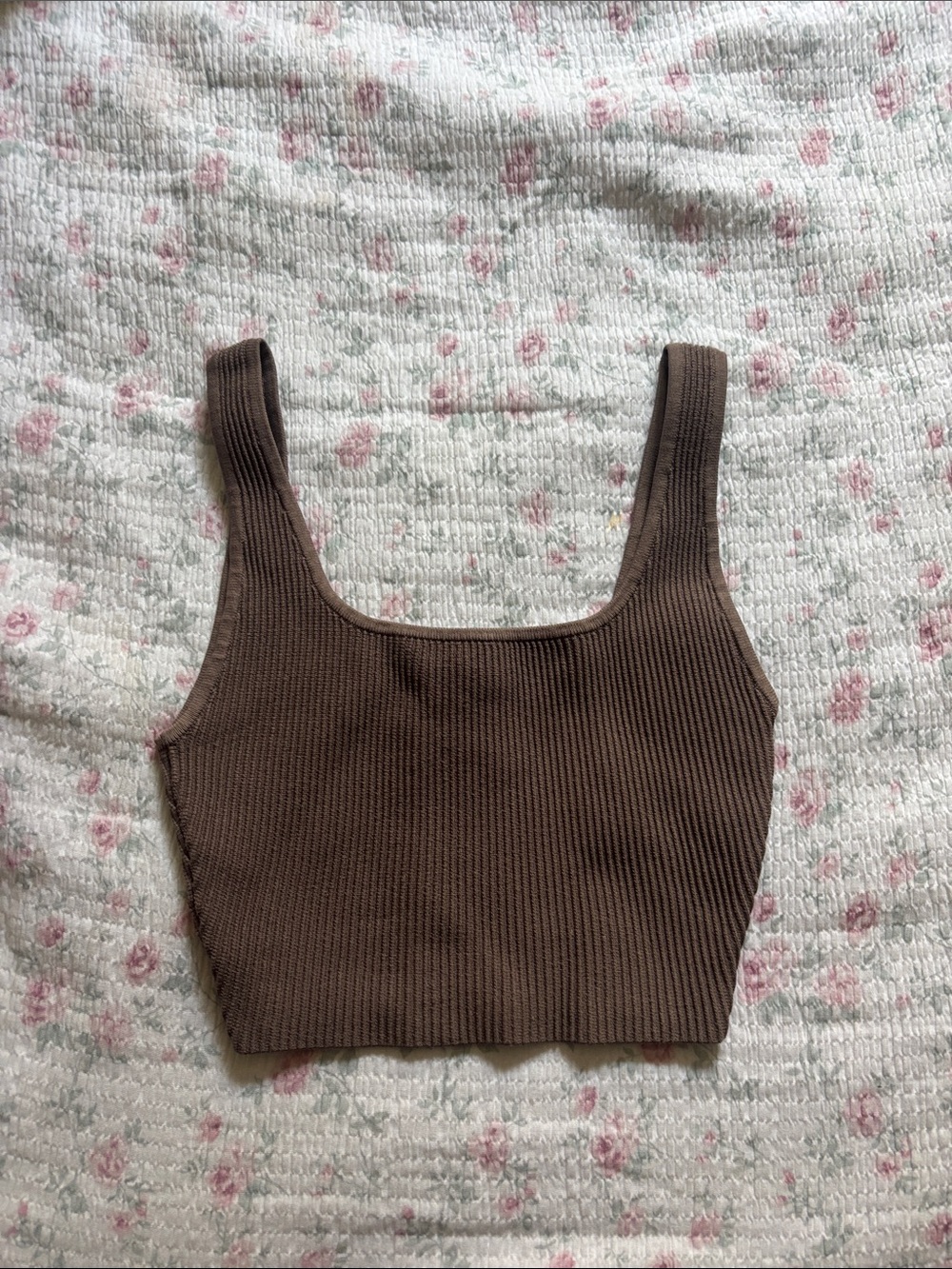 Babaton Ribbed Square-Neck Crop Tank - Brown